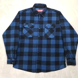 Wrangler Flannel Button Down Shirt Mens Large Blue Black Buffalo Plaid Fleece